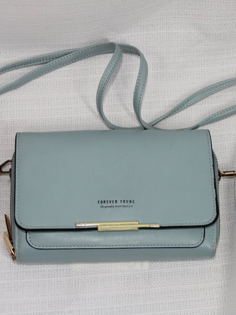 Forever Young Vegan Leather Light Blue Crossbody Bag w/ Adjustable Strap